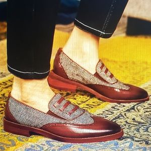 Burgundy Chevron Womens Leather Oxfords